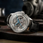 Julian's Menswear Men's Carnival Skeleton Watch with Leather Strap and Sapphire Case