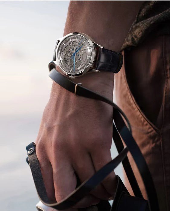 Julian's Menswear Men's Carnival Skeleton Watch with Leather Strap and Sapphire Case