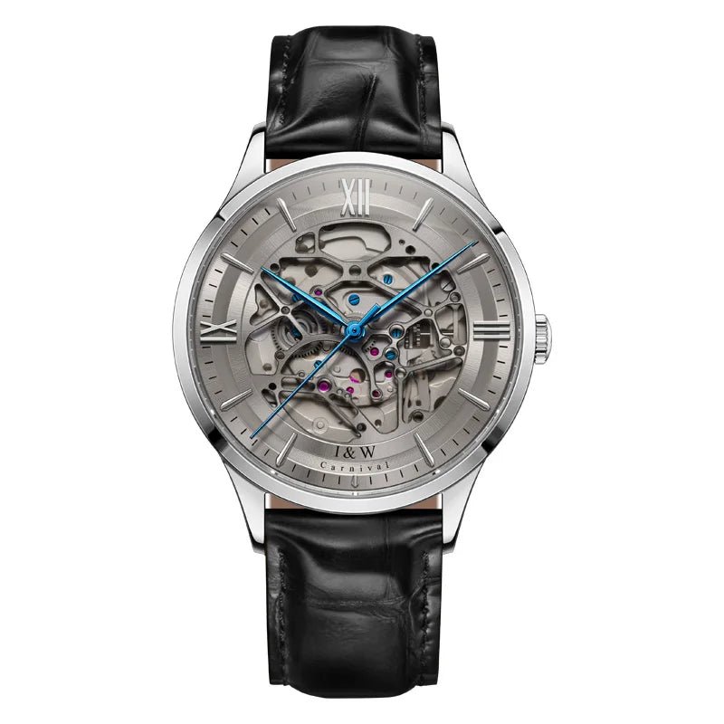 Julian's Menswear Gray Men's Carnival Skeleton Watch with Leather Strap and Sapphire Case
