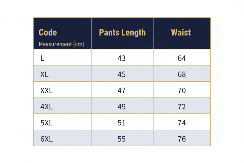 Men's Pants Size Chart