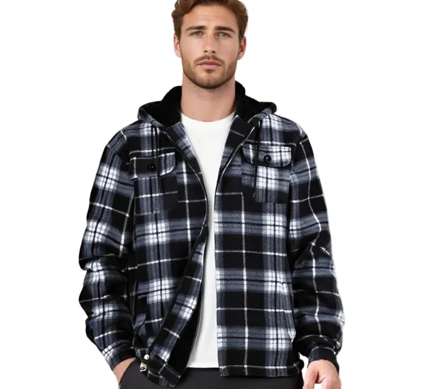 Julian's Menswear Men's Casual Fleece Plaid Jacket - Heavyweight Polyester - Reinforced Stitching