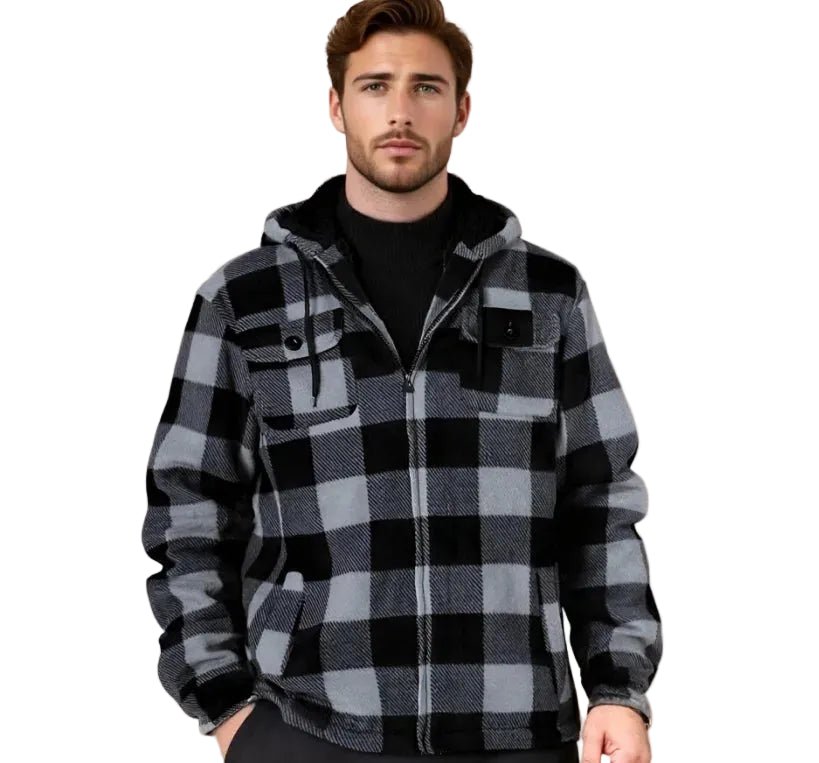 Julian's Menswear Men's Casual Fleece Plaid Jacket - Heavyweight Polyester - Reinforced Stitching