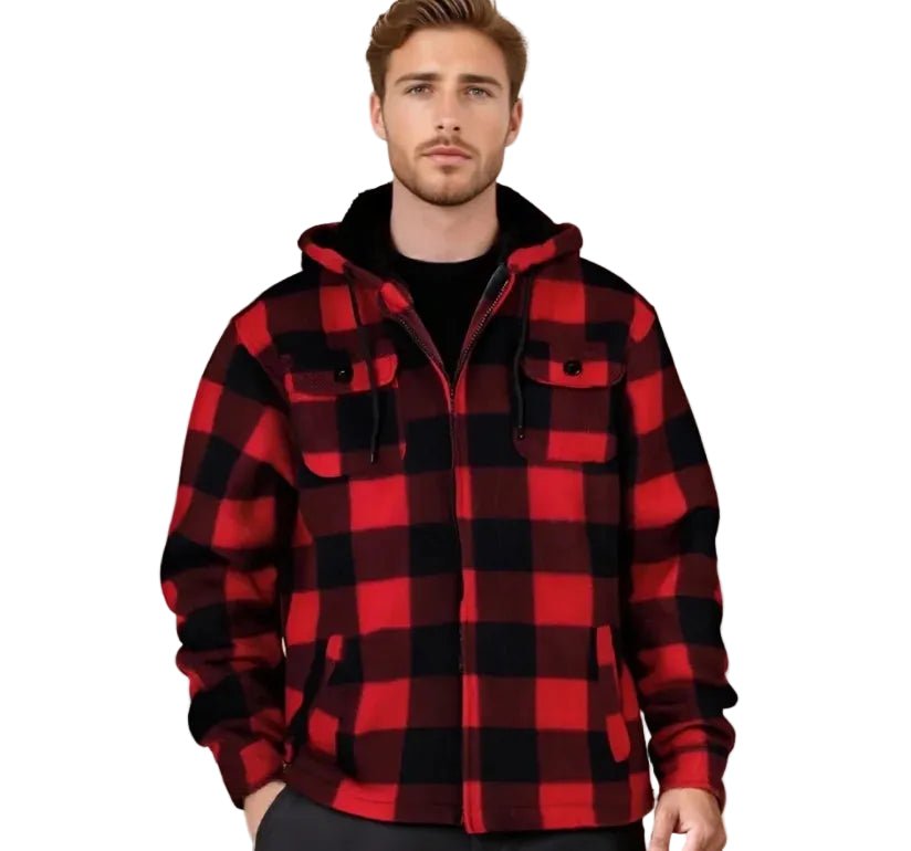 Julian's Menswear Men's Woven Fleece Plaid Jacket - Heavyweight Polyester - Reinforced Stitching - Stay Warm in Style!