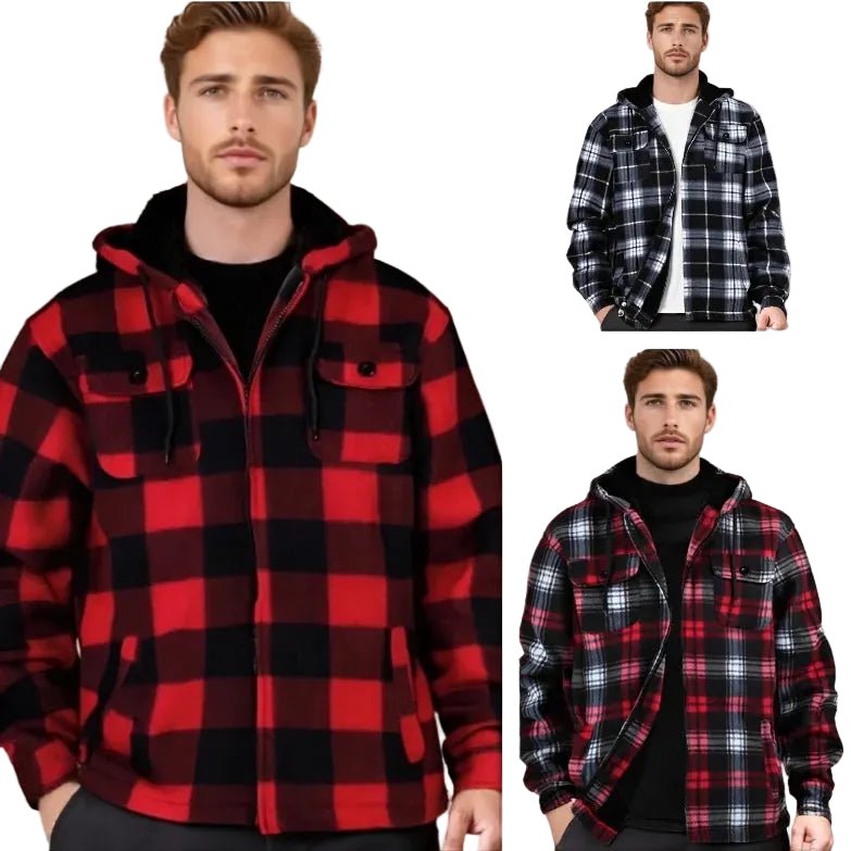 Julian's Menswear Men's Woven Fleece Plaid Jacket - Heavyweight Polyester - Reinforced Stitching - Stay Warm in Style!