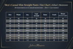Men's Casual Slim Straight Pants | Size Chart | Julian's Menswear