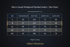 Men's Casual Windproof Hooded Jacket | Size Chart | Julian's Menswear