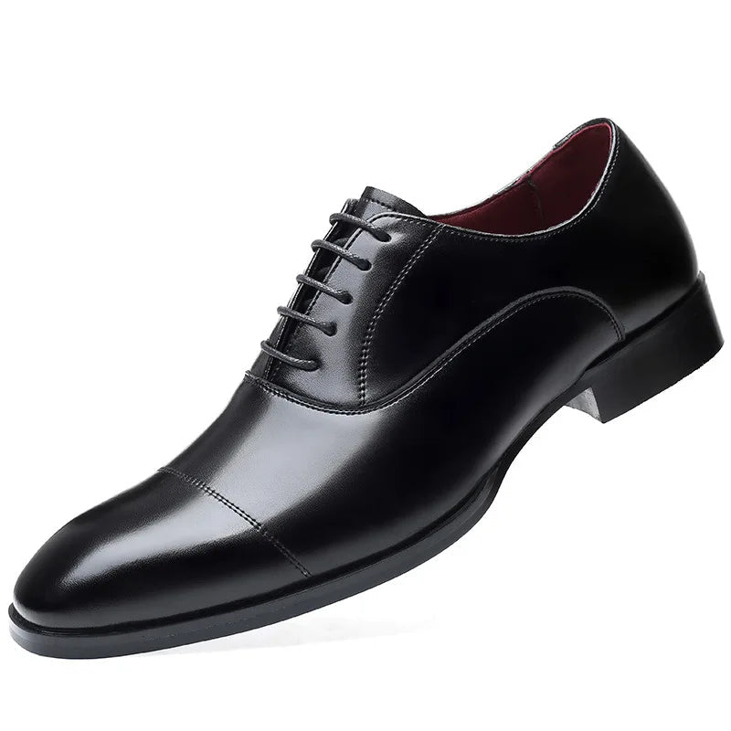 Julian's Menswear Black 40 Men's Oxford Leather Dress Shoes Elevate your style - Height Increasing Technology included!