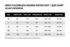 Men's Colorblock Hooded Puffer Vest | Size Chart | Julian's Menswear