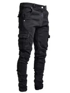 Julian's Menswear Light Blue S Men's Distressed Skinny Cargo Denim with High-Street Wash Finish & Stretch Comfort