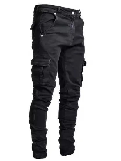 Julian's Menswear Light Blue S Men's Distressed Skinny Cargo Denim with High-Street Wash Finish & Stretch Comfort