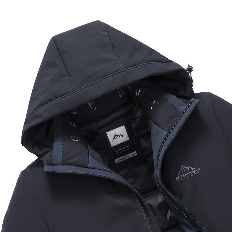 Julian's Menswear M Black Men's Goose Down Parka Jacket with 90% White Goose Down Fill and Wind-Sealing Stand Collar