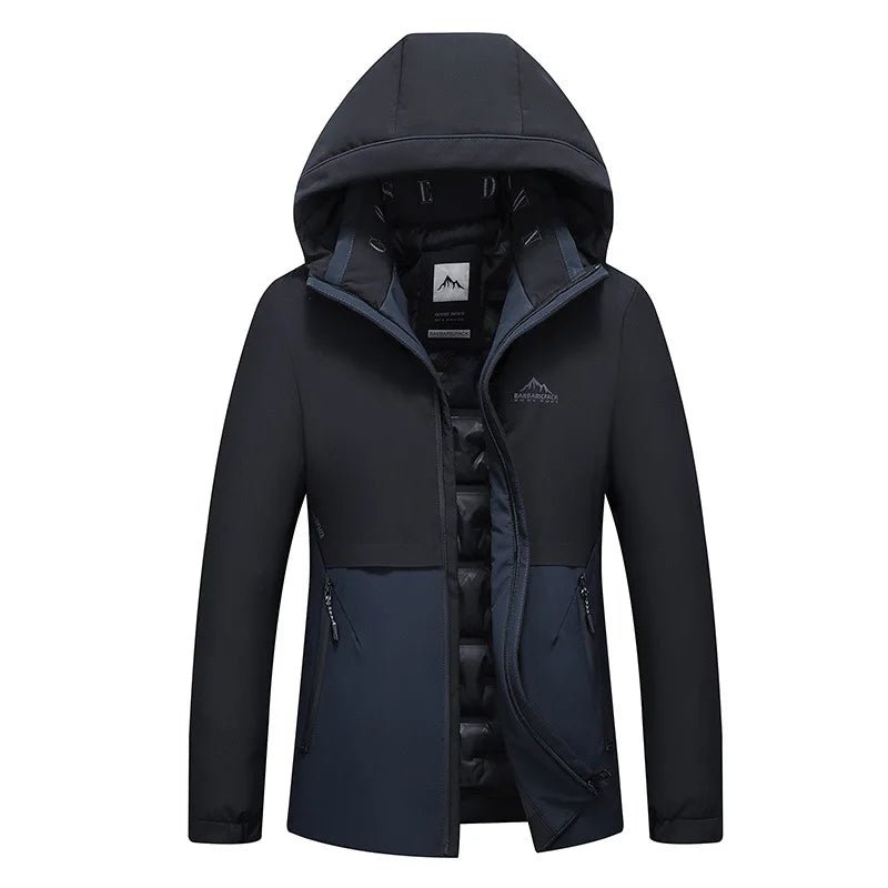 Julian's Menswear M Black Men's Goose Down Parka Jacket with 90% White Goose Down Fill and Wind-Sealing Stand Collar
