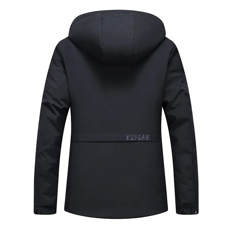 Julian's Menswear M Black Men's Goose Down Parka Jacket with 90% White Goose Down Fill and Wind-Sealing Stand Collar