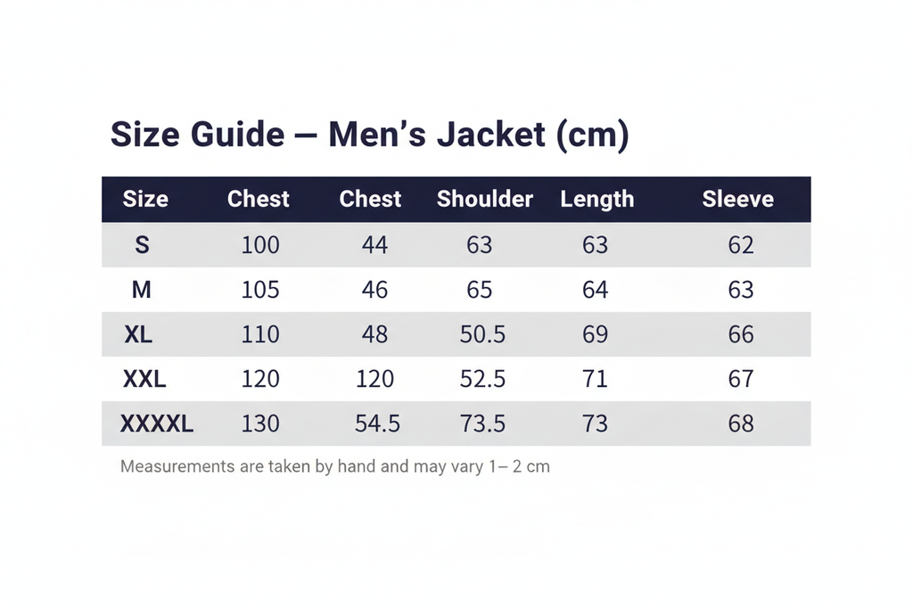 Men's Jacket Size Guide