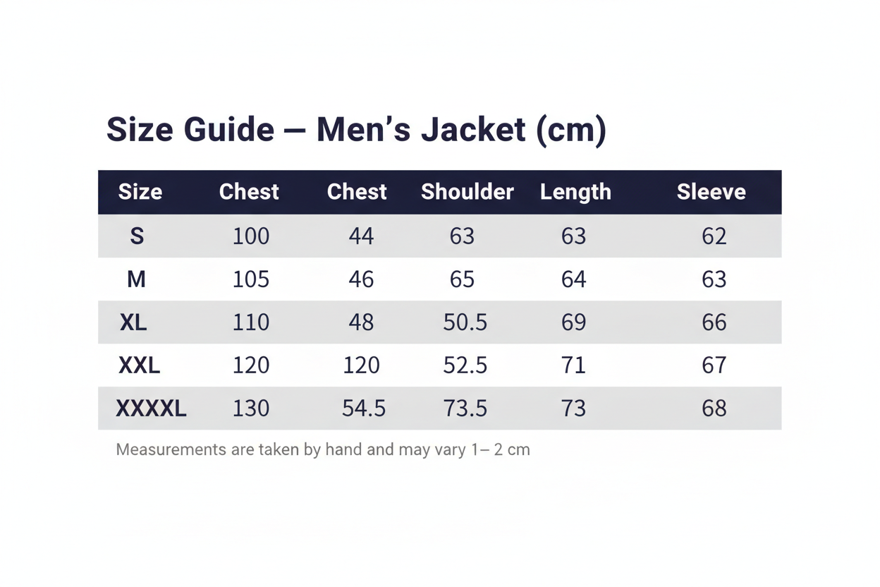 Men's Jacket Size Guide