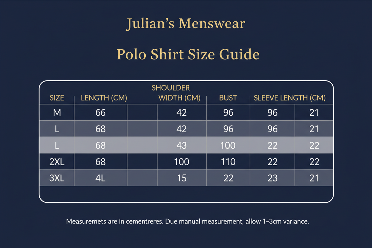 Men's Polo Shirt Size Chart
