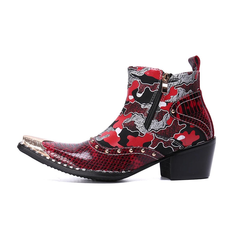 Julian's Menswear Men's Leather Red Zipper Ankle Boots