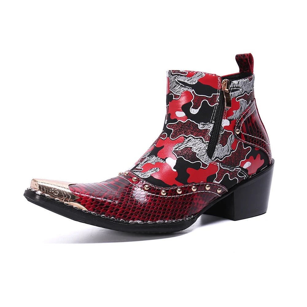 Julian's Menswear Men's Leather Red Zipper Ankle Boots