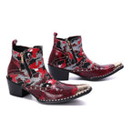 Julian's Menswear Men's Leather Red Zipper Ankle Boots