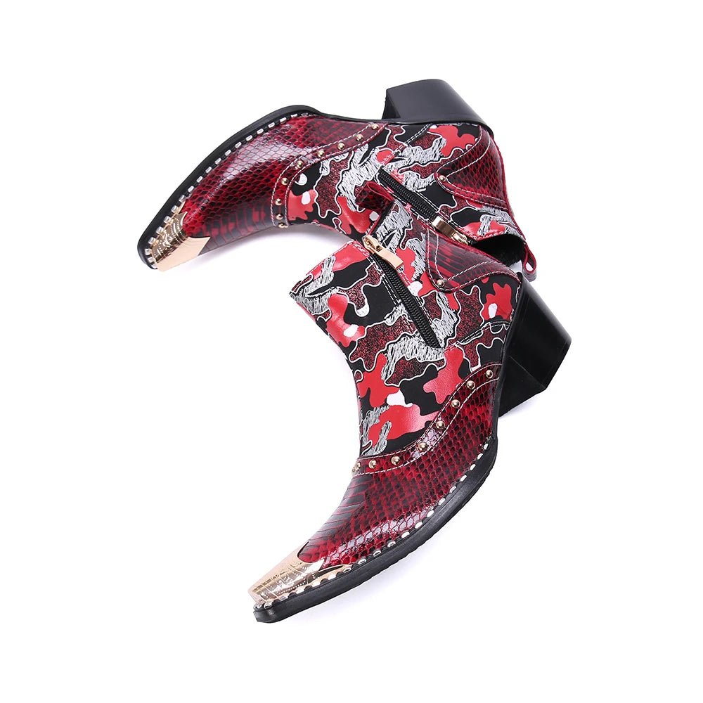 Julian's Menswear Men's Leather Red Zipper Ankle Boots