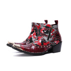 Julian's Menswear Men's Leather Red Zipper Ankle Boots