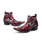 Julian's Menswear Men's Leather Red Zipper Ankle Boots