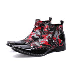 Julian's Menswear Red/Silver 10 Men's Leather Red Zipper Ankle Boots