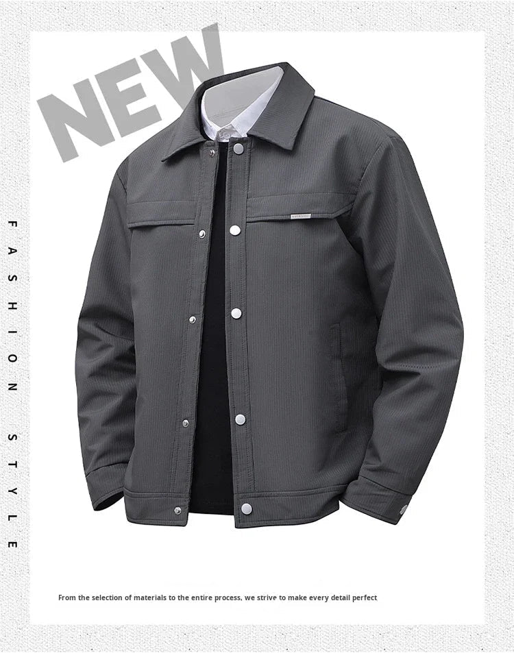 Julian's Menswear Men's Turn-Down Collar Jacket, Versatile Outerwear for Effortless Style - Gray/Brown/Black