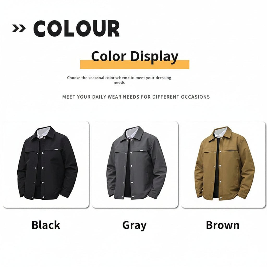 Julian's Menswear Men's Turn-Down Collar Jacket, Versatile Outerwear for Effortless Style - Gray/Brown/Black