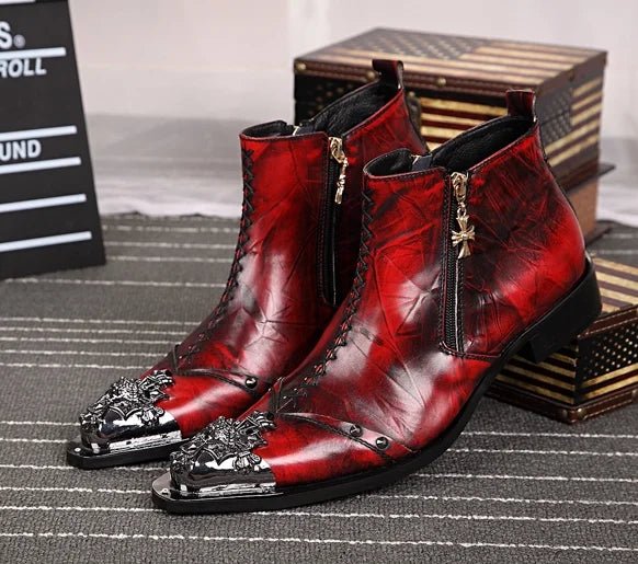 Men's Retro Ankle Boots with a classic pointed-toe silhouette, Red 6 Julian's Menswear