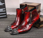 Men's Retro Ankle Boots with a classic pointed-toe silhouette, Red 6 Julian's Menswear