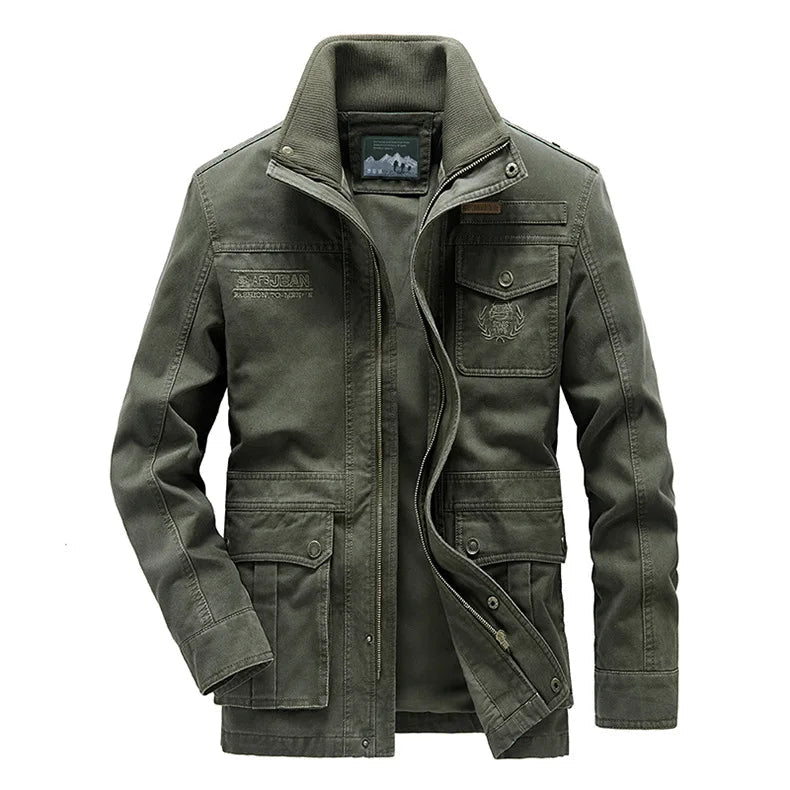 Julian's Menswear L Army Green Men's Casual Padded Canvas Zip Jacket - Army Green/Tan