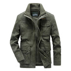 Julian's Menswear L Army Green Men's Casual Padded Canvas Zip Jacket - Army Green/Tan