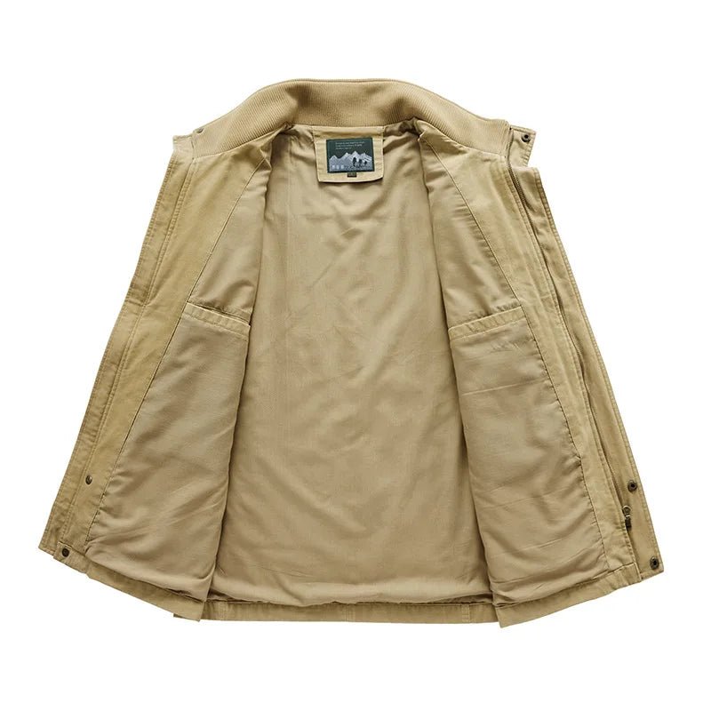 Julian's Menswear L Tan Men's Casual Padded Canvas Zip Jacket - Army Green/Tan