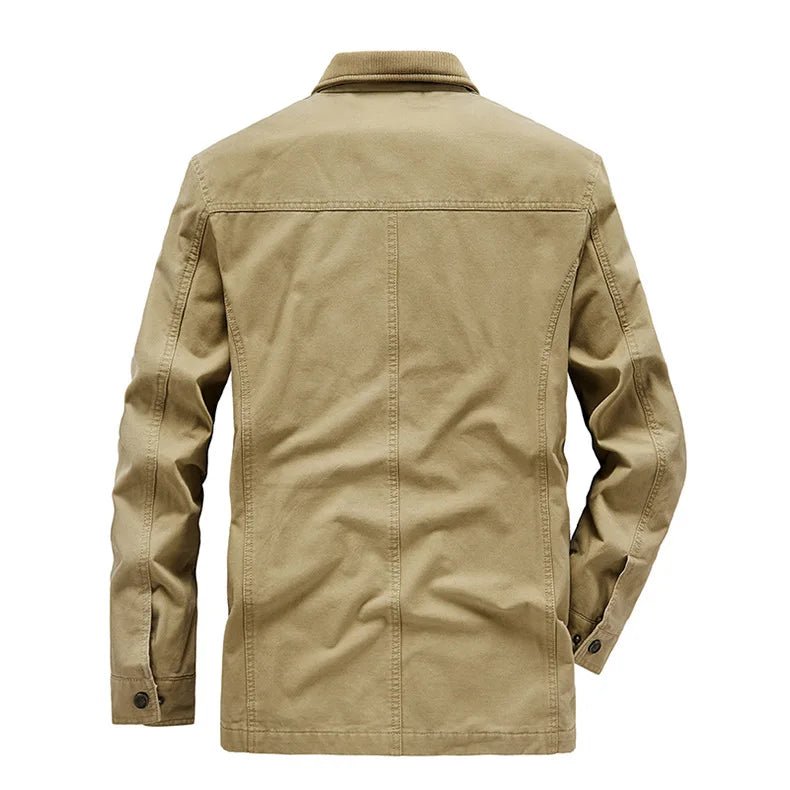 Julian's Menswear L Tan Men's Casual Padded Canvas Zip Jacket - Army Green/Tan