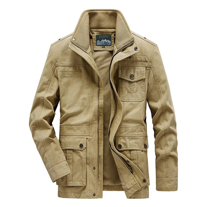 Julian's Menswear L Tan Men's Casual Padded Canvas Zip Jacket - Army Green/Tan