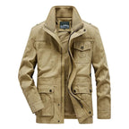 Julian's Menswear L Tan Men's Casual Padded Canvas Zip Jacket - Army Green/Tan