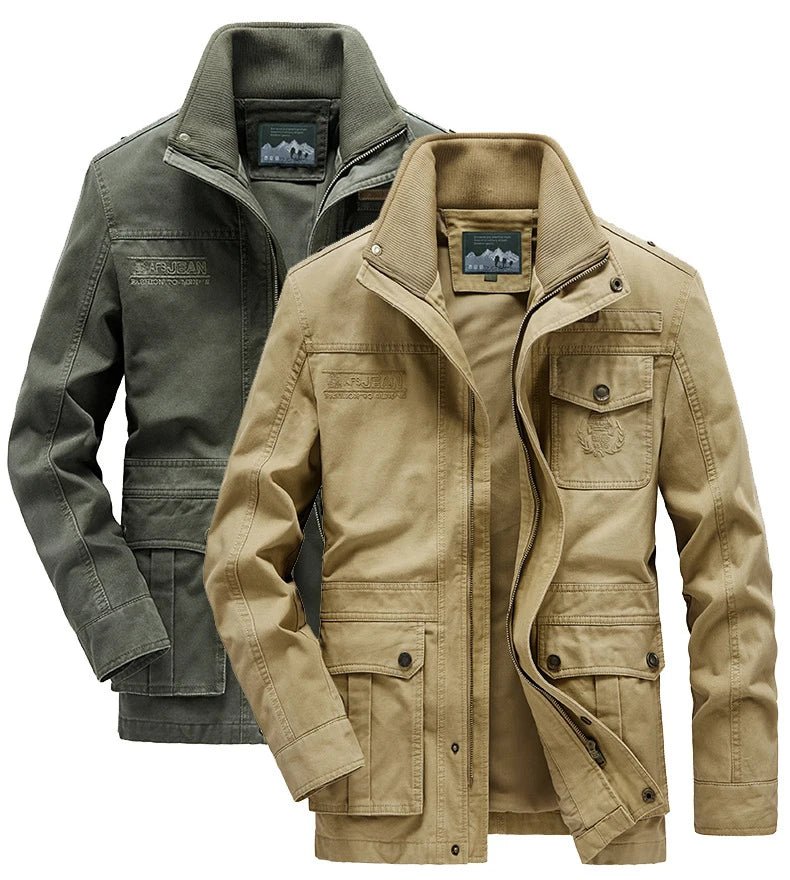Julian's Menswear L Army Green Men's Casual Padded Canvas Zip Jacket - Army Green/Tan